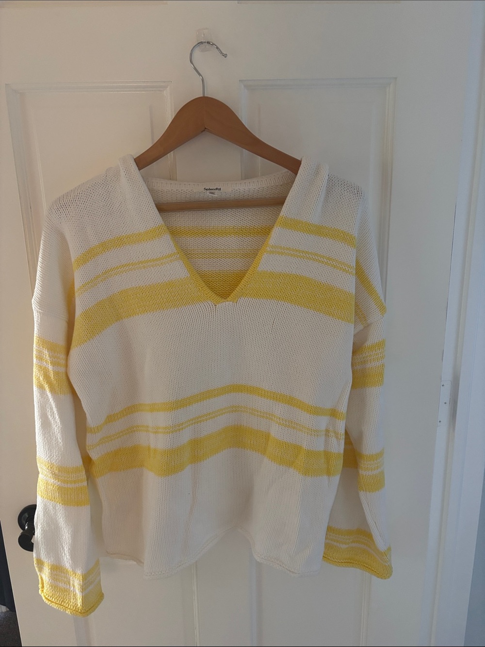 Splendid White & Yellow Striped V-Neck Sweater